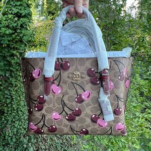 COACH Mollie Tote Bag 25 Cherry Print Signature Canvas Multicolor CZ772 NWT
